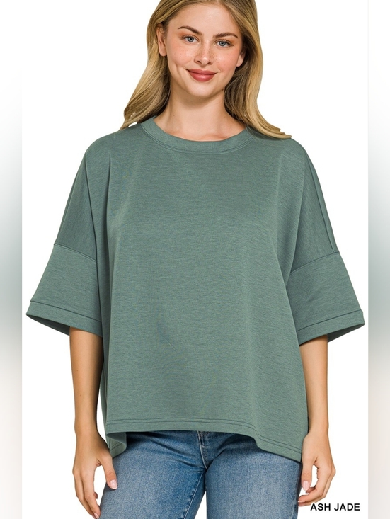 Zenana Outfitters Tops - Zenana Full Size Scuba Round Neck Top With Side Slits Plus Size